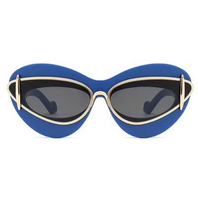 mincl Sexy Y2k Punk Cat Eye Sunglasses Women 2024 Luxury Vintage Sun Glasses For Ladies Retro Double Frame Eyewear Shades UV400 (blue)