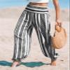 CUPSHE Women Pants Smocked Waist Pants Tapered Leg Pant Loose Fit Long Trousers Casual Beach,L Black view 3