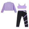 YiZYiF Kids Girls Figure Ice Skating Gym Training Suit Contrast Color Jacket Crop Top Sport Bra with Skating Pants Set Light Purple 10 Years view 4