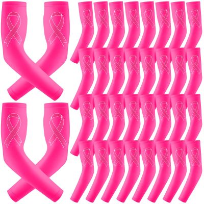 Zhehao 18 Pairs Breast Cancer Awareness Sleeves Pink Ribbon Arm Sleeves Compression Sports Cooling Arm Sleeves for Women (Pink,X-Small)