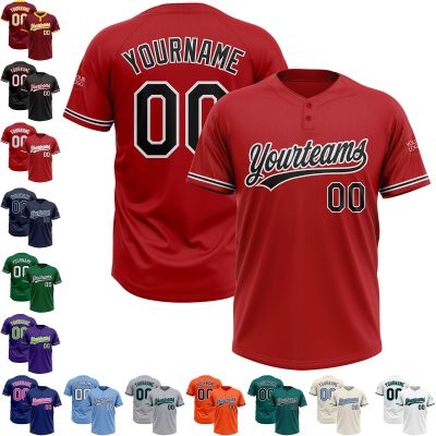 Red White Black Mens Softball Uniforms Baseball Bulk Jerseys Two Button Pullover Softball Jerseys for Adult Slowpitch Custom Team Jersey