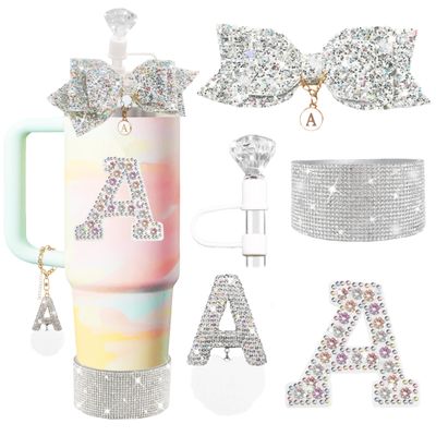 XIANGYUAN Stanley Accessory Set Includes 10mm Straw Cover,Bow Cup Decoration,Personalized Stickers for Water Bottle and Other Accessories,Suitable for 30and40oz Stanley Cup(white A)