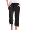 Women's Summer Cargo Pants with Pockets Womens Cargo Capris Pants Drawstring Low Waisted Hiking Jogger Pants Lightweight Outdoor Athletic Travel Casual Loose Comfy Cute 3/4 Trousers Pockets view 1
