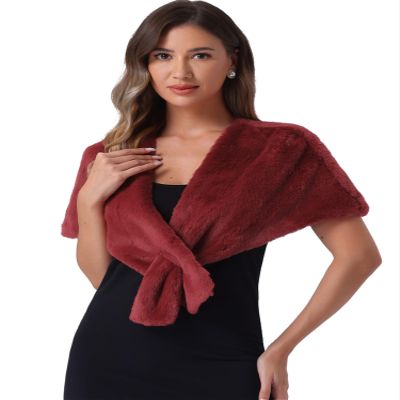 Allegra K Faux Fur Shawl Shrug for Women's Bridal Stoles Evening Party Winter Wedding Wrap X-Large Burgundy