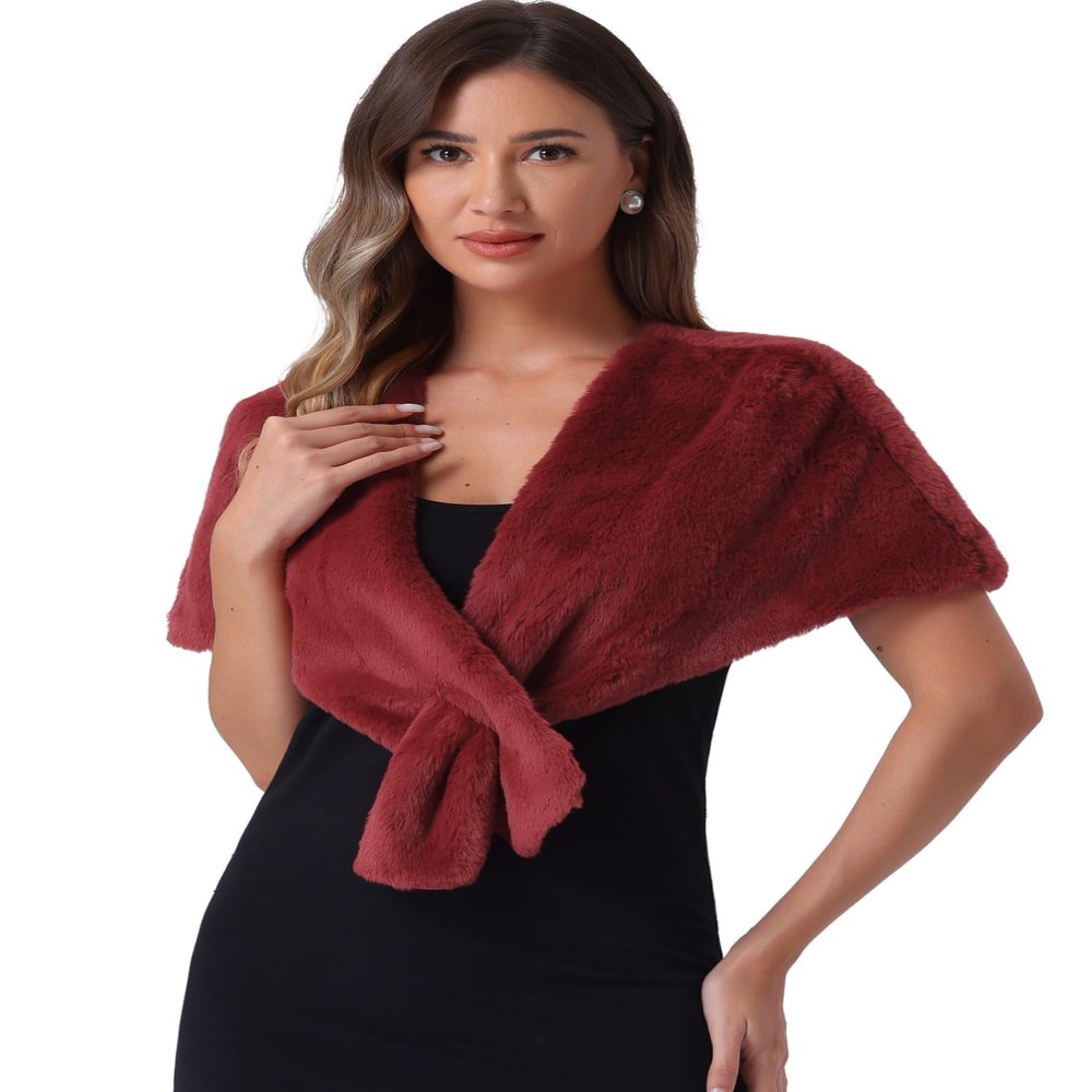 Allegra K Faux Fur Shawl Shrug for Women's Bridal Stoles Evening Party Winter Wedding Wrap X-Large Burgundy