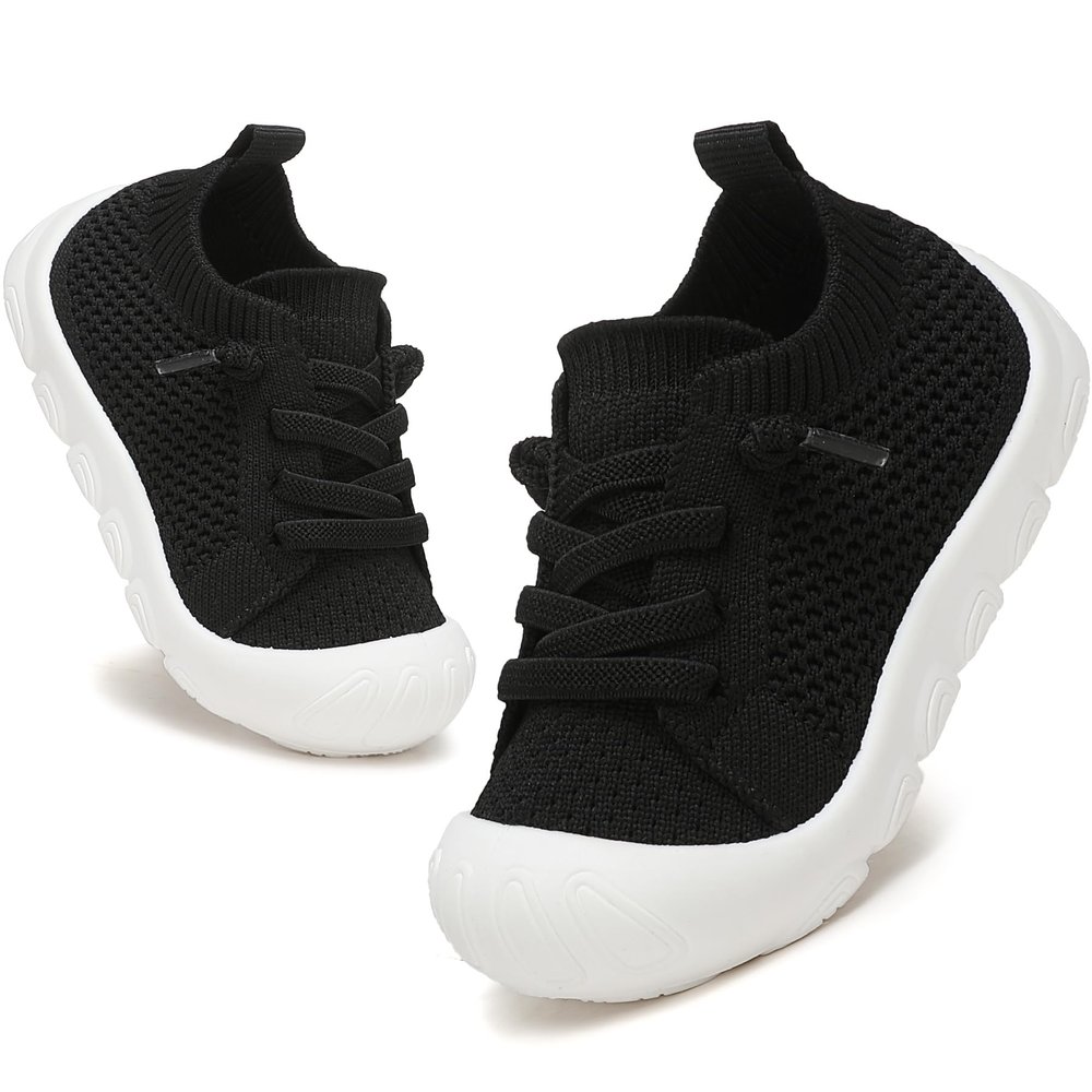 AILYLAKP Toddler Baby Girls Boys Shoes Toddler Walking Sneakers Kids Barefoot Slip on Tennis Infant Shoes Lightweight Breathable for First Babies Black