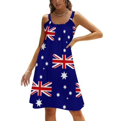 Zakqeik Women's Australian Flag Beach Sling Skirt Summer Midi Dress Party Casual Dress L