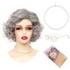 Fumwase Old Woman Costume Set Grey Grandma Wig Accessories Perfect for Halloween Party Wigs Grandmother Wig for Cosplay 100 Days Costume Wigs for Women and Adults (Grey) view 1