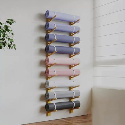 SUYUDD Yoga Mat Holder Wall Mount 9 Tier Yoga Mat Storage Rack Home Gym Organizer Shelf Yoga Mat Wall Holder Wood Yoga Mat Organizer