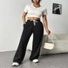PINSPARK Women's Sweatpants Wide Leg Lounge Pants Elastic High Waist Sweatpant Athletic Sweat Pants with Pocket and Drawstring Petite Medium, Black view 2