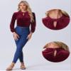 Allegra K Velvet Long Sleeve T Shirt for Women's Stand Collar Elegant Casual Blouse Top X-Small Burgundy view 2