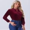 Allegra K Velvet Long Sleeve T Shirt for Women's Stand Collar Elegant Casual Blouse Top X-Small Burgundy view 4