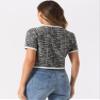 Allegra K Short Sleeve Tweed Jacket for Women Summer Crew Neck Button Front Cropped Cardigan X-Large Black view 2