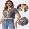 Allegra K Short Sleeve Tweed Jacket for Women Summer Crew Neck Button Front Cropped Cardigan X-Large Black view 4