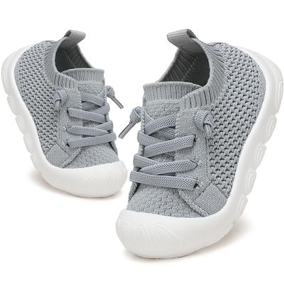 AILYLAKP Toddler Baby Girls Boys Shoes Toddler Walking Sneakers Kids Barefoot Slip on Tennis Infant Shoes Lightweight Breathable for First Babies Lightgrey