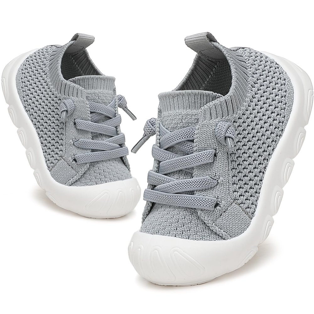 AILYLAKP Toddler Baby Girls Boys Shoes Toddler Walking Sneakers Kids Barefoot Slip on Tennis Infant Shoes Lightweight Breathable for First Babies Lightgrey