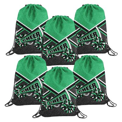 6 Pcs Cheer Drawstring Backpack Cheerleading Drawstring Bag Cheer Accessories Gifts for Cheerleaders (Green)