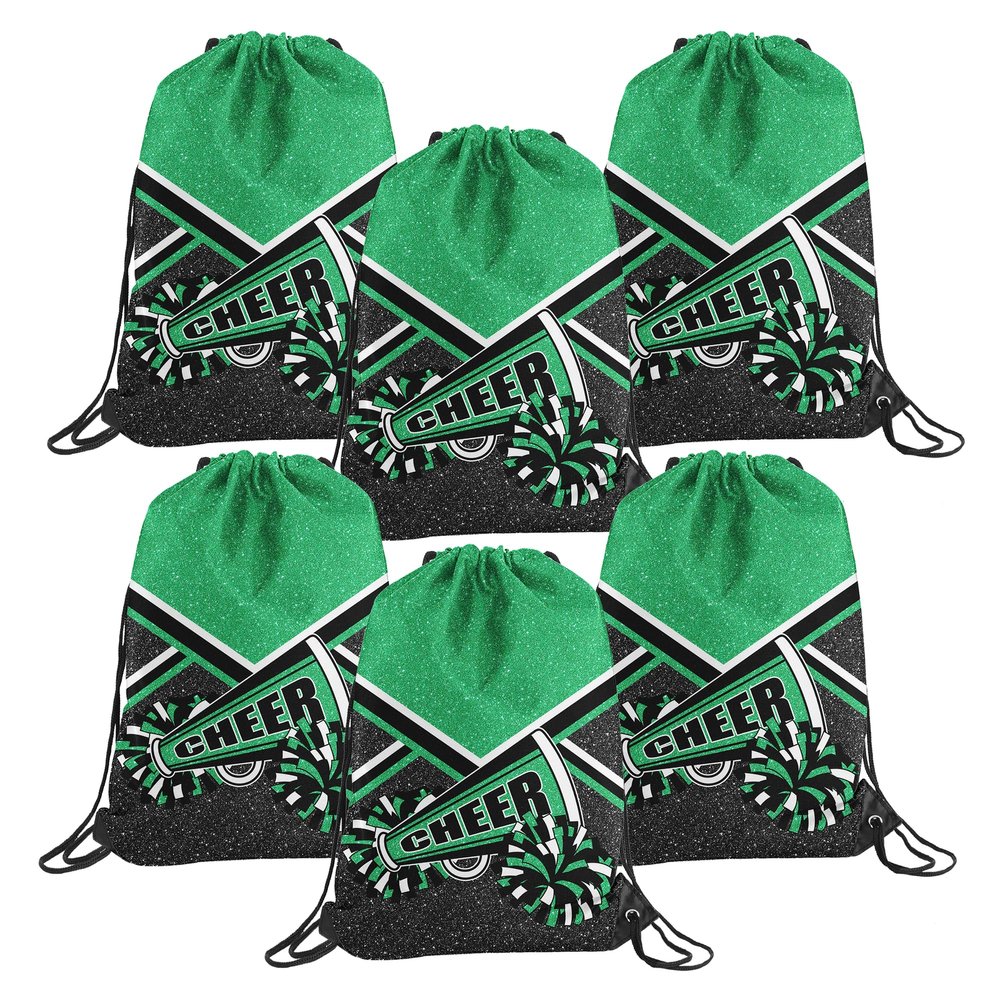 6 Pcs Cheer Drawstring Backpack Cheerleading Drawstring Bag Cheer Accessories Gifts for Cheerleaders (Green)