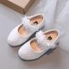 Toddler Girls Dress Shoes Flower Girl Shoes Ankle Strap Ballet Flats Pearls Mary Jane Wedding Party Flower Kid Shoes (White, 6 Infant) view 2