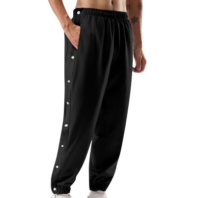 Mens Tear Away Pants Split Side Button Open Down Sweatpants Loose Fit Post Surgery Pant with Pockets (Black a, L)