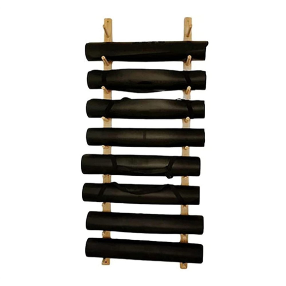 SUYUDD 9-Tier Yoga Mat Holder Wall Mount, Wooden Yoga Mats Storage Rack, Home Gym Storage for Storing Fitness Mats, Yoga Mat Rack