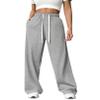 PINSPARK Women's Wide Leg Baggy Pants Loose High-Waisted Sweat Pants Fashion Lounging Athletic Sweatpants with Side Pockets Large, Heather Light Grey view 1