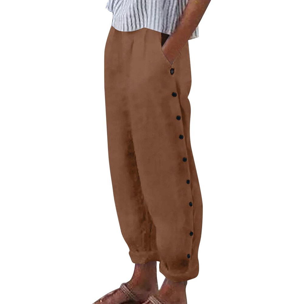 Generic Deals of The Day Today Only Women's Linen Summer Linen Capri Pants Flowy Wide Leg Beach Pants with Pockets Linen Wide Leg Palazzo Pants for Women Casual Summer Beach Trousers, Small, 8-ginger