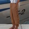 Generic Deals of The Day Today Only Women's Linen Summer Linen Capri Pants Flowy Wide Leg Beach Pants with Pockets Linen Wide Leg Palazzo Pants for Women Casual Summer Beach Trousers, Small, 8-ginger view 2