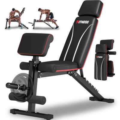 TYRSEN Foldable Weight Bench, Adjustable Workout Bench with Leg Extension, Preacher Pad, Extended Headrest, Space-saving Banco de Pesas for Home Gym, 800lbs Full Body Workouts Strength Training