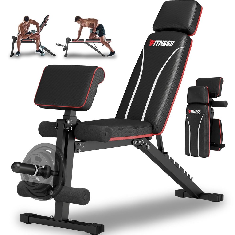 TYRSEN Foldable Weight Bench, Adjustable Workout Bench with Leg Extension, Preacher Pad, Extended Headrest, Space-saving Banco de Pesas for Home Gym, 800lbs Full Body Workouts Strength Training