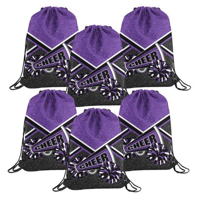 6 Pcs Cheer Drawstring Backpack Cheerleading Drawstring Bag Cheer Accessories Gifts for Cheerleaders (Purple)