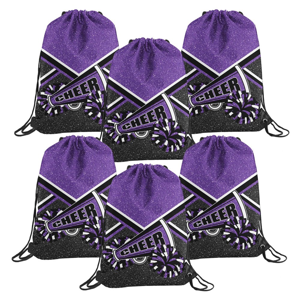 6 Pcs Cheer Drawstring Backpack Cheerleading Drawstring Bag Cheer Accessories Gifts for Cheerleaders (Purple)