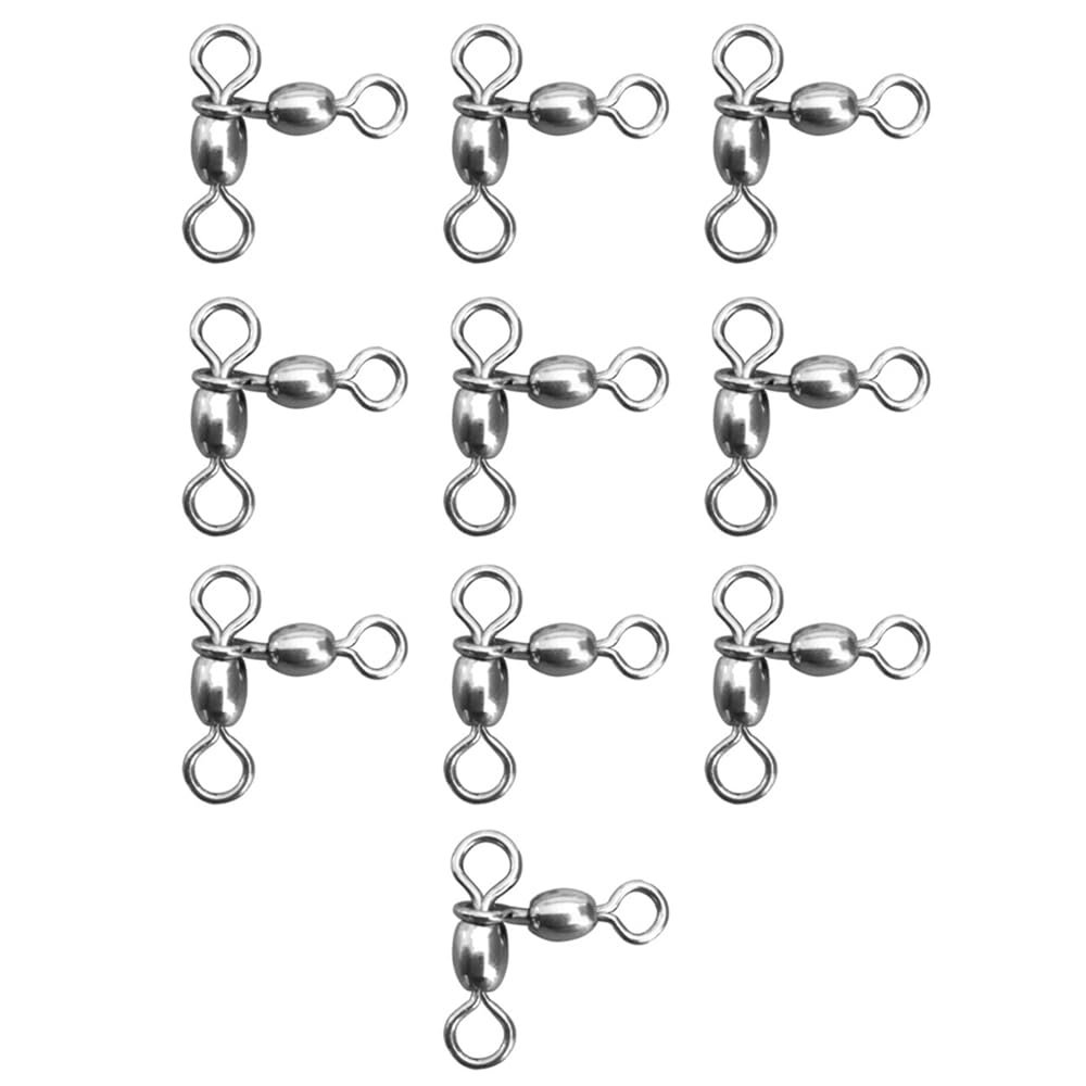 SagaSave 10PCS 5 Sizes Optional 3 Way Fishing Swivels Durable Tackle 360 Flexible Rotation for River Sea Fishing Fly Baja Boat Online Fishing(3/0 * 2/0#)