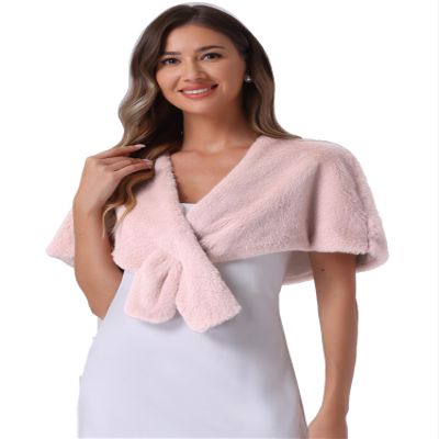 Allegra K Faux Fur Shawl Shrug for Women's Bridal Stoles Evening Party Winter Wedding Wrap Large Dusty Pink