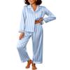 Ekouaer Womens Silk Satin Pajama Sets 2 Piece Sleepwear Pjs Set Long Sleeve Button Down Top and Pants Stripe Loungewear,XL view 1