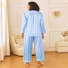 Ekouaer Womens Silk Satin Pajama Sets 2 Piece Sleepwear Pjs Set Long Sleeve Button Down Top and Pants Stripe Loungewear,XL view 2