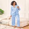 Ekouaer Womens Silk Satin Pajama Sets 2 Piece Sleepwear Pjs Set Long Sleeve Button Down Top and Pants Stripe Loungewear,XL view 4