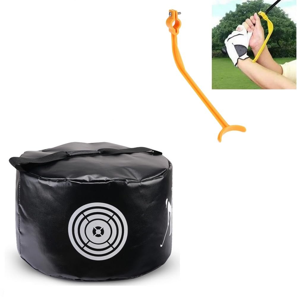 Golf Impact Bag with Swing Gesture Aid Wrist Arm Control for Outdoor Indoor Golf Swing Training (Black)