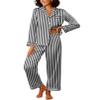 Ekouaer Womens Silk Satin Pajama Sets 2 Piece Sleepwear Pjs Set Long Sleeve Button Down Top and Pants Stripe Loungewear,M view 1