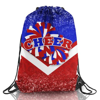 Cheer Drawstring Backpack Cheerleading Drawstring Gym Bag Cheerleader Gifts for Cheerleader (Blue&Red,1 Pcs)