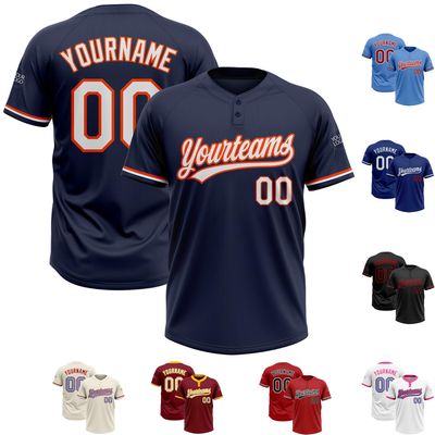 Navy Orange White Mens Softball Uniforms Baseball Bulk Jerseys Two Button Pullover Softball Jerseys for Adult Slowpitch Custom Team Jersey