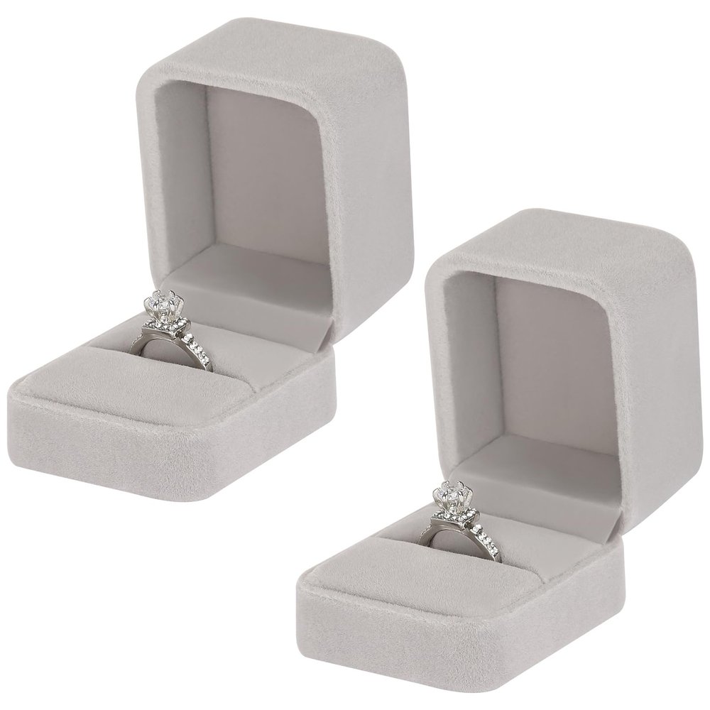 KUKUVR 2 Pieces Velvet Ring Gift Box, Small Ring Storage Boxes for Proposal Wedding Engagement Christmas Valentine's Day, Ring Earrings Stud Holder Display box for Woman