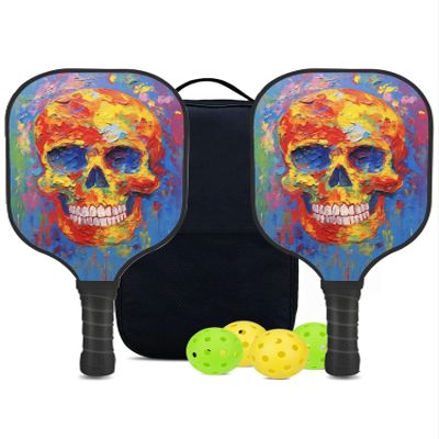KUAVETO Carbon Fiber Pickleball Paddles Set, All The DIY Fun You can Have with Sugar Skull-BN597 Pattern Custom Made Honeycomb Polymer Core- Includes 2 Paddles, 4 Balls, and a Carry Bag