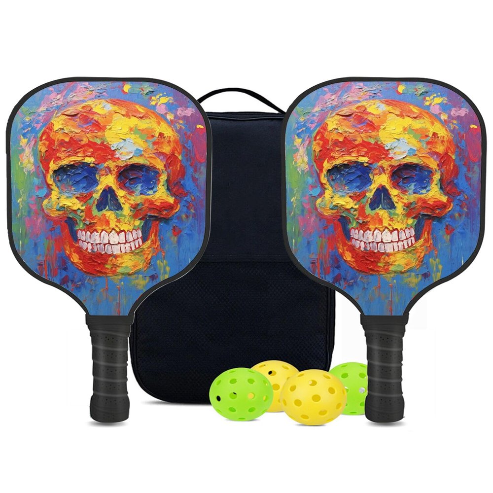 KUAVETO Carbon Fiber Pickleball Paddles Set, All The DIY Fun You can Have with Sugar Skull-BN597 Pattern Custom Made Honeycomb Polymer Core- Includes 2 Paddles, 4 Balls, and a Carry Bag