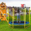 66" Trampoline for Kids with Basketball Hoop, Christmas Toys Birthday Gifts for Girls Boys, Mini Outdoor Trampoline with Safety Enclosure Net, (Yellow) view 4