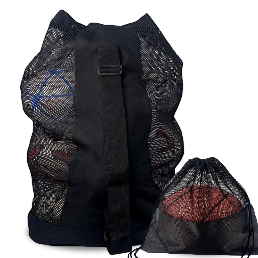 VIPOKO 1/2pcs Soccer Ball Bag,Adjustable Shoulder Strap Extra Large and 1pcs Drawstring Mesh Ball Bag,Heavy Duty Soccer Ball Bags for Coaches,Mesh Equipment Bag for Basketball,Football, Volleyball