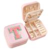 SANDJEST Personalized Jewelry Box, Pink Travel Jewelry Box with Initial T, Small Monogrammed Jewelry Case Organizer for Girls Women Teen Kids, Mini Travel Essentials Gifts for Birthday Christmas view 1