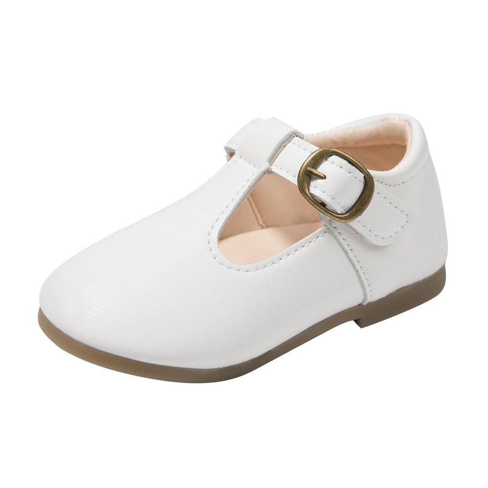 Girls Mary Jane Dress Shoes School Uniform T-Strap Ballet Flats Toddler Little Kid Performance Shoes Kids Shoes Girls (White, 4.5 Infant)