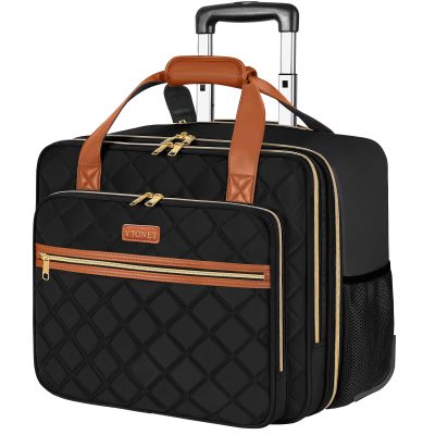 Ytonet Rolling Laptop Bag, 17.3 Inch Rolling Briefcase for Women, Water Resistant Computer Bag with Wheels for Work Travel College Business Overnight Wife Mom Teacher, Black Brown
