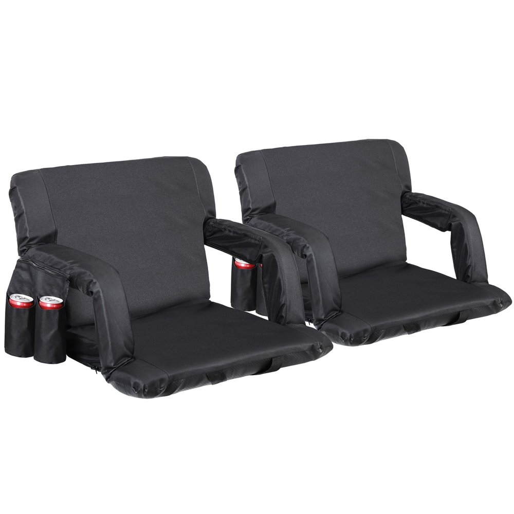 ZENY Folding Stadium Seat Chair with Back Support and Cushion for Bleachers 2 Pack, Extra Wide 25'' Reclining Bleacher Seat with Back, Armrests and Cup Holders